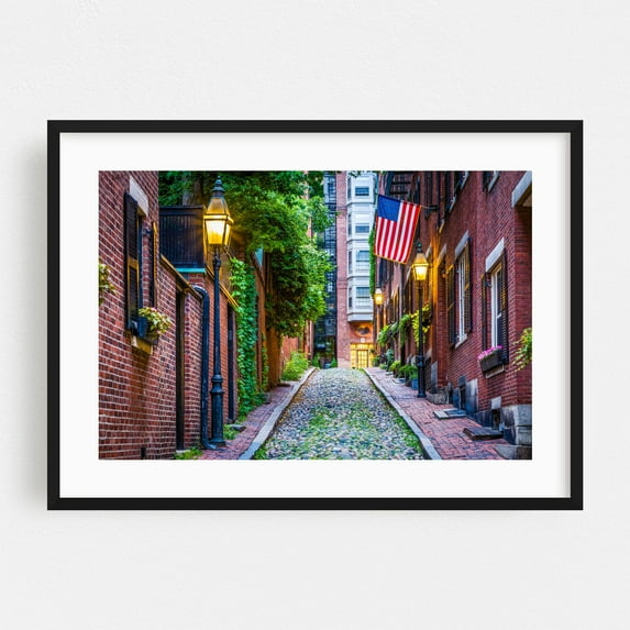 Acorn Street - Boston Massachusetts Photography Black Framed Wall Art Print 20 x 30 inches