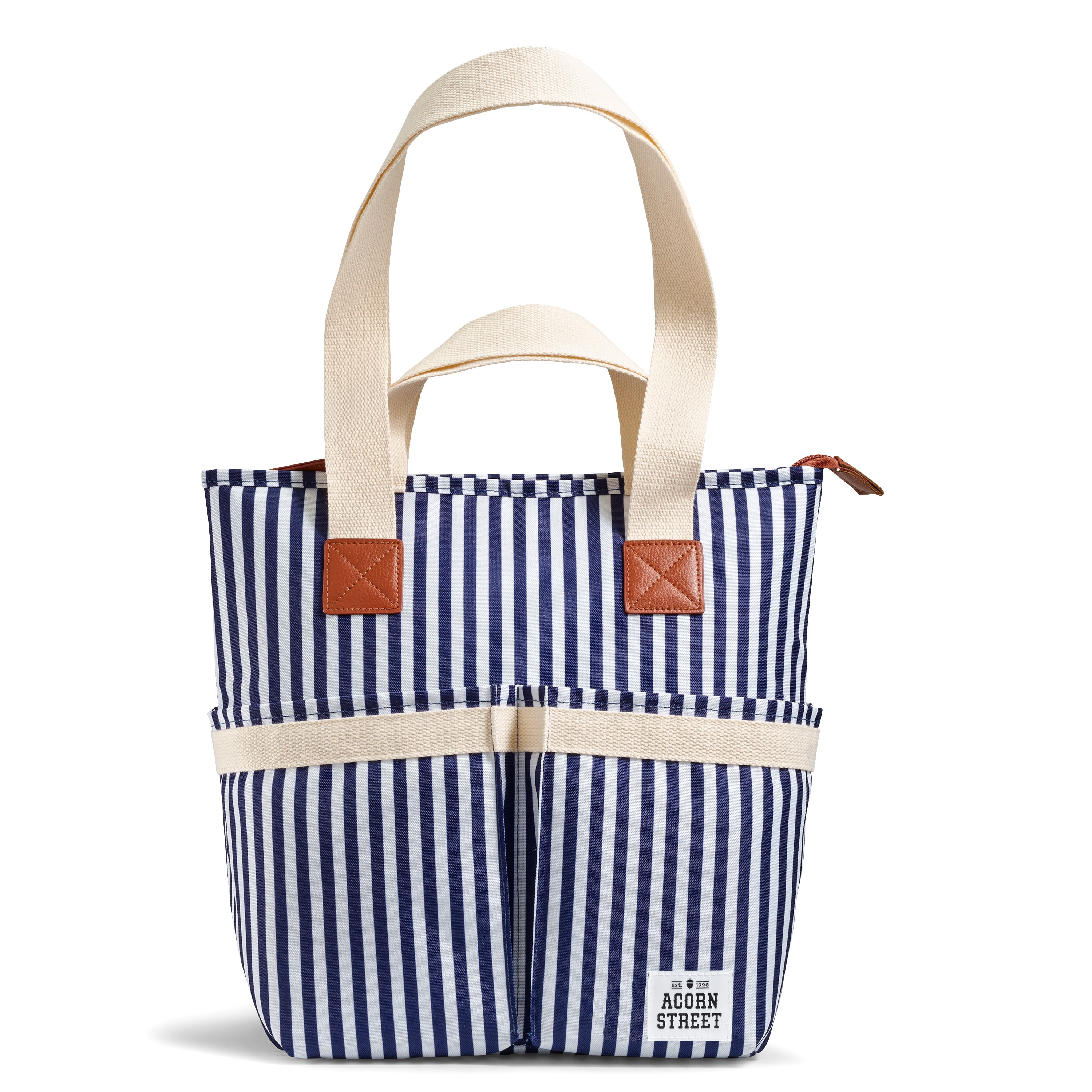 Acorn Street Insulated Cooler Tote Bag with Removable Divider, Navy Vineyard Stripe, Size: One size, Blue