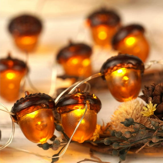 Acorn String Lights Thanksgiving Garland Lights Battery Powered with Remote 10ft 30 LEDs Thanksgiving Decorations Lights for Home Party Autumn Christmas Decor