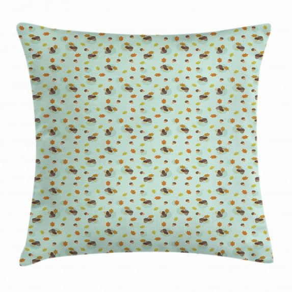 Acorn Throw Pillow Cushion Cover, Cartoon Acorn and Leaves Pattern in Continuous Order Pastel Color Oak Tree Elements, Decorative Square Accent Pillow Case, 18 X 18 Inches, Multicolor, by Ambesonne