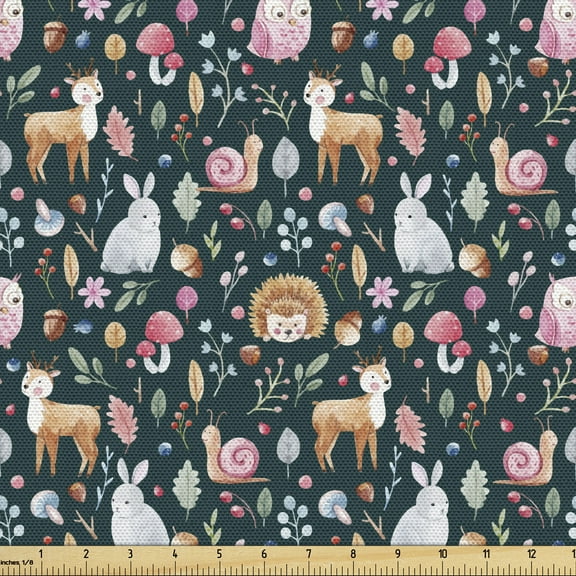 Ambesonne Acorn Fabric by the Yard Upholstery, Woodland Nature Pattern, 3 Yards, Multicolor