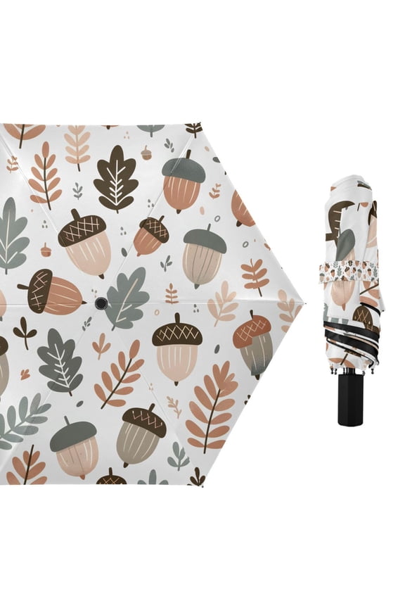 Acorn and Leaves Compact Sun Umbrella Windproof Travel Umbrellas for Rain Strong Portable UV Protection