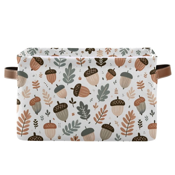 Acorn and Leaves Storage Bins with Handle Fabric Organizer Basket Foldable Box 1 Pack 14.2x10.2x8.3
