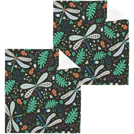Acorns and Dragonflies Washcloth 12x12in Set, 6 Pack Absorbent Cotton Towel Square Kitchen Dishes Towels, Soft Cleaning Face Hand Towel Fast Drying Wash cloth