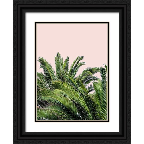 Acosta 19x24 Black Ornate Wood Framed with Double Matting Museum Art Print Titled - Tropical Leaves on Blush II