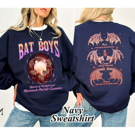 Acotar Bat Boys Double-Sided Shirt, Bat Boys Crew Shirt, Bat Boys Sweatshirt, The Bat Boys Fan Club, The Night Court Shirt, Bookish Merch, Red Color, Size S