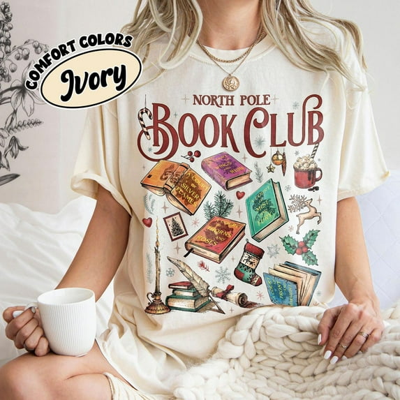 Acotar Book Club Christmas Comfort Colors T-Shirt, Acotar Bookish Christmas Shirt, North Pole Book Club TShirt, SJM Book Lover, Christmas Gift,Ivory color,size L