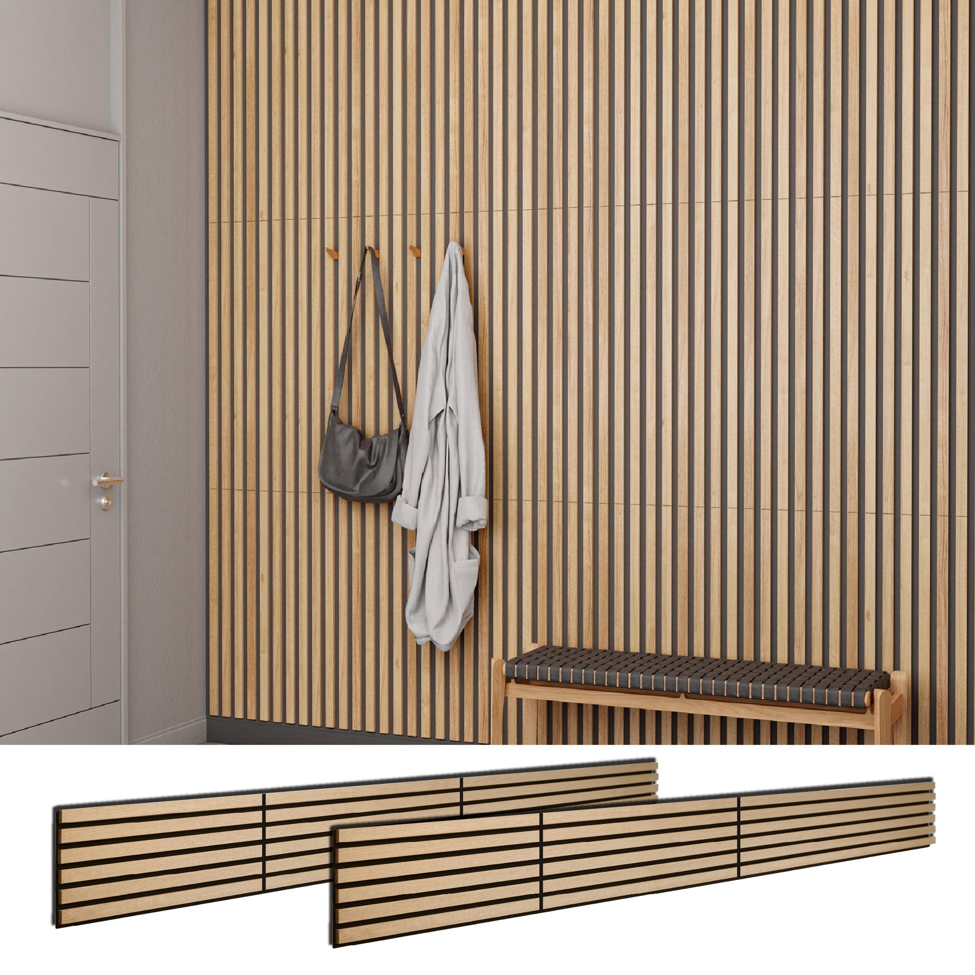 Foldable Light Oak 12'' x 96'' Wall Panels with Horizontal Slats