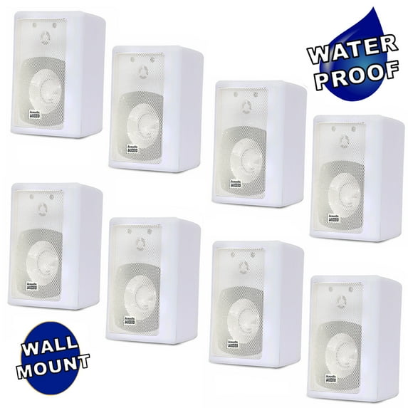 Acoustic Audio 151W Indoor Outdoor 2 Way Speakers 2400 Watt White 4 Pair Pack 151W-4Pr