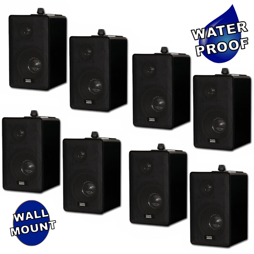 Acoustic Audio 251B Indoor Outdoor 3 Way Speakers 1600 Watt Black 4 Pair Pack 251B-4Pr