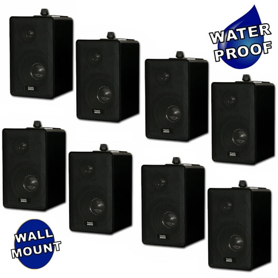 Acoustic Audio 251B Indoor Outdoor 3 Way Speakers 1600 Watt Black 4 Pair Pack 251B-4Pr