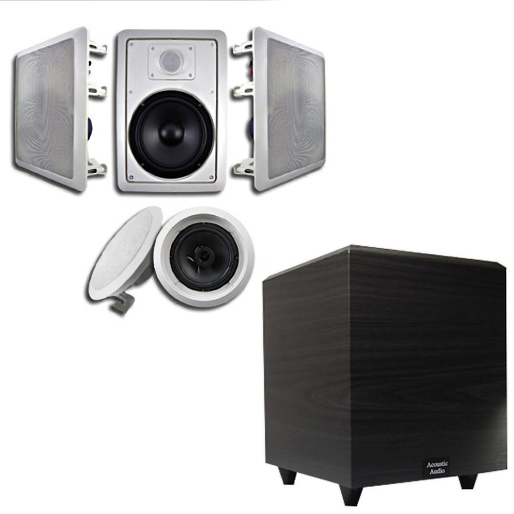 Acoustic Audio 5.1 Speaker System Flush Mount 5 Speaker Set and 10