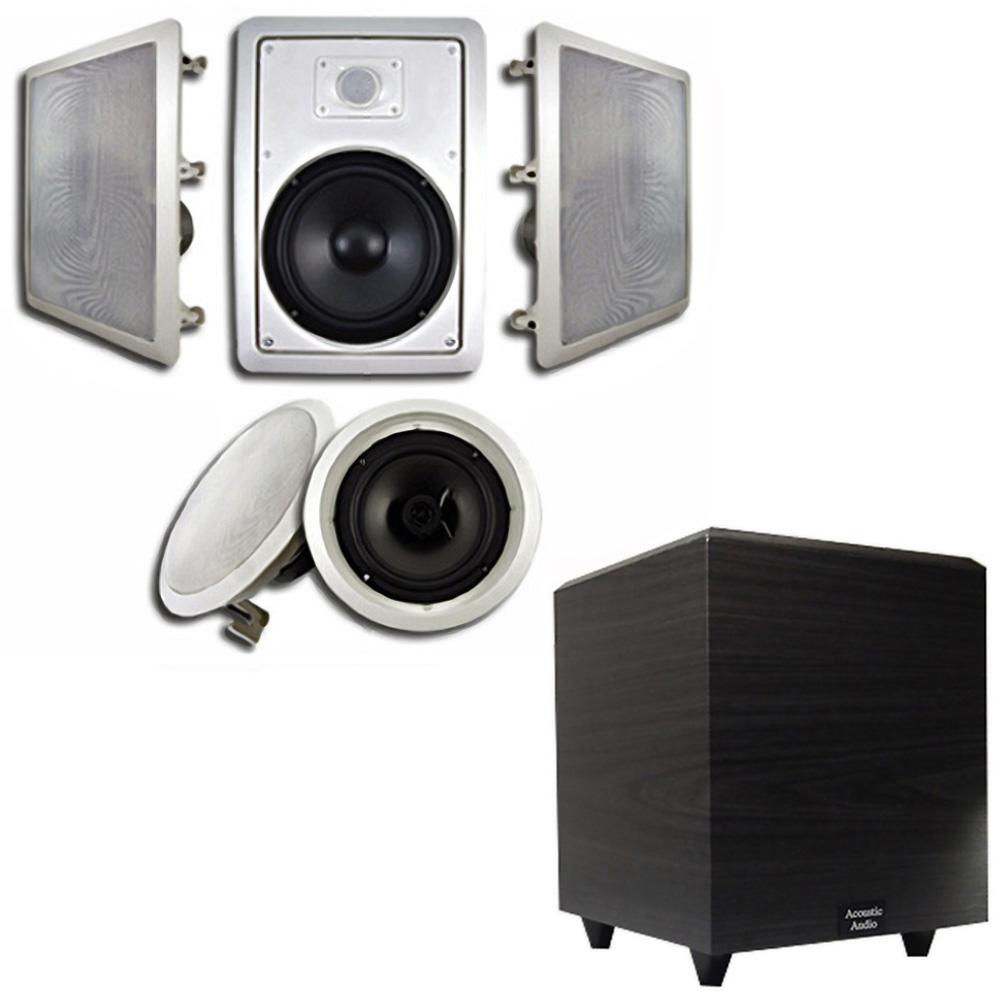Acoustic Audio 5.1 Speaker System Flush Mount 5 Speaker Set and 8" Powered Sub - image 1 of 4