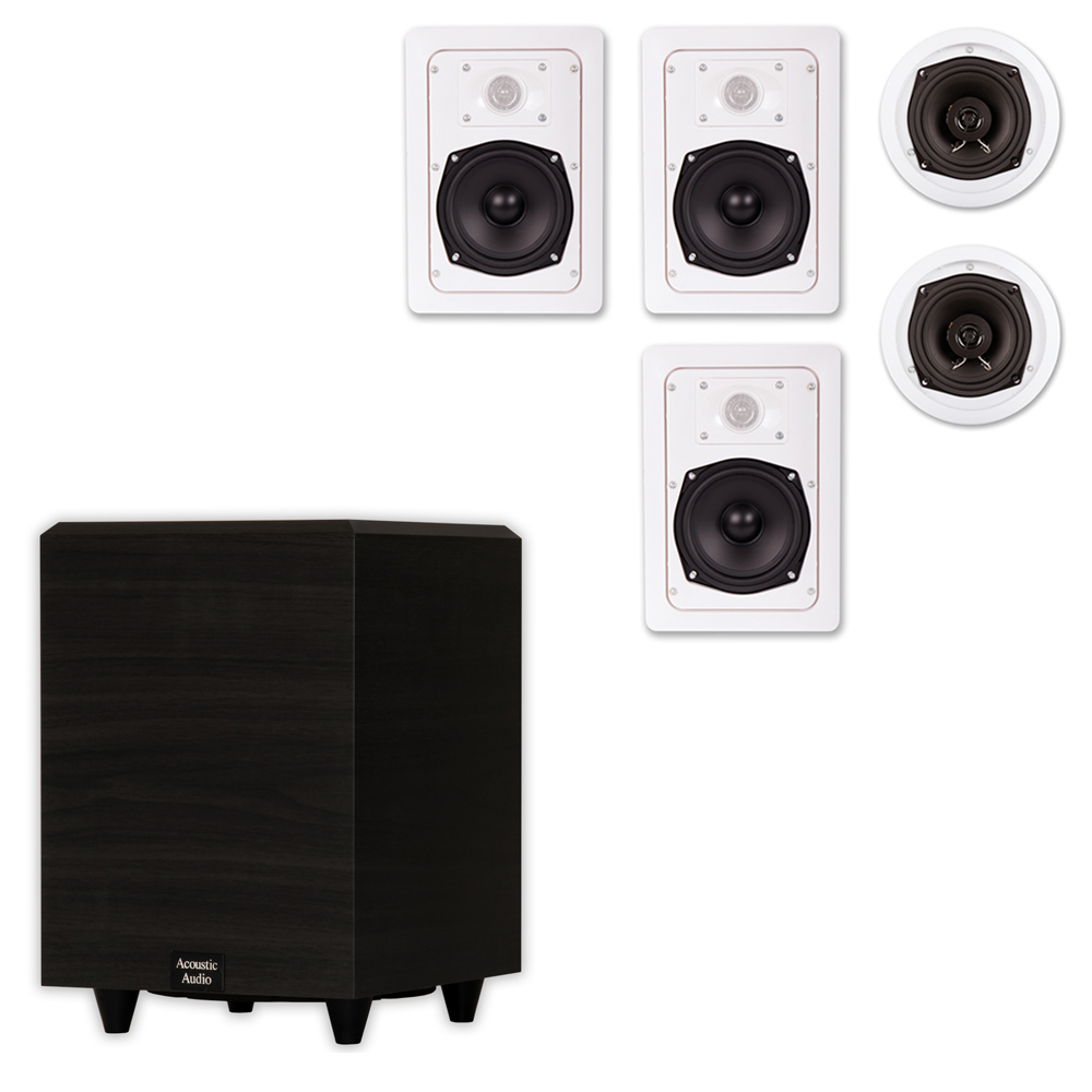 Acoustic Audio 5.1 Speaker System Flush Mount 5 Speaker Set and 8" Powered Sub - image 1 of 5