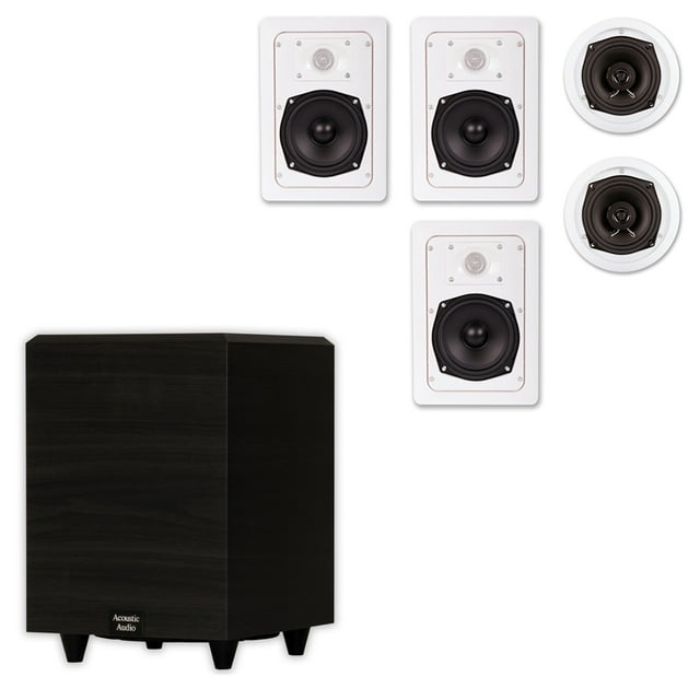 Acoustic Audio 5.1 Speaker System Flush Mount 5 Speaker Set and 8" Powered Sub