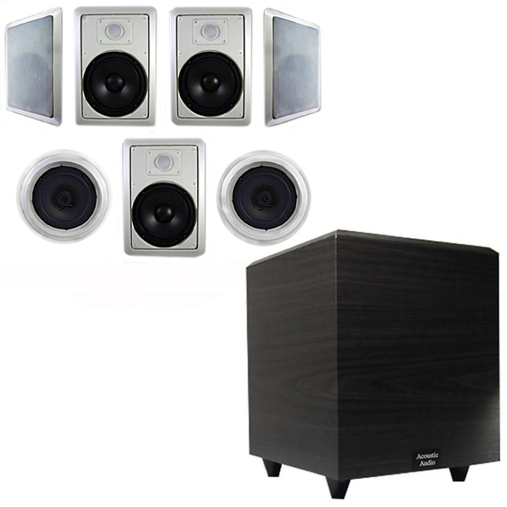 Acoustic Audio 7.1 Speaker System Flush Mount 7 Speaker Set and 12" Powered Sub - image 1 of 4