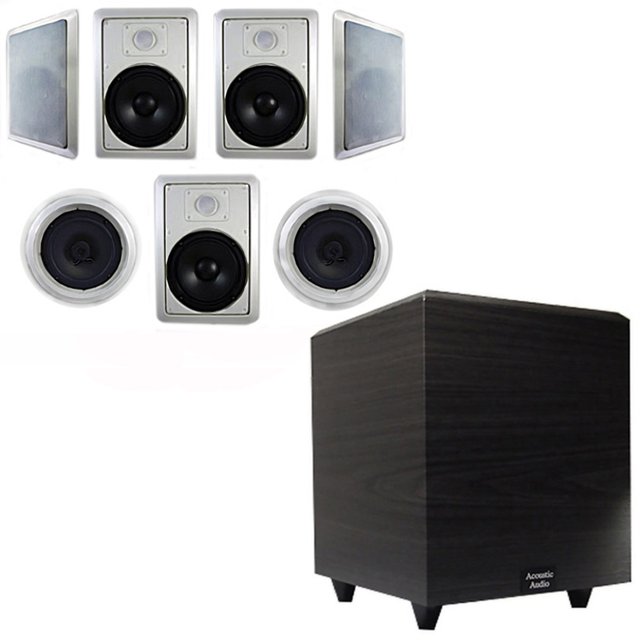 Acoustic Audio 7.1 Speaker System Flush Mount 7 Speaker Set and 12" Powered Sub