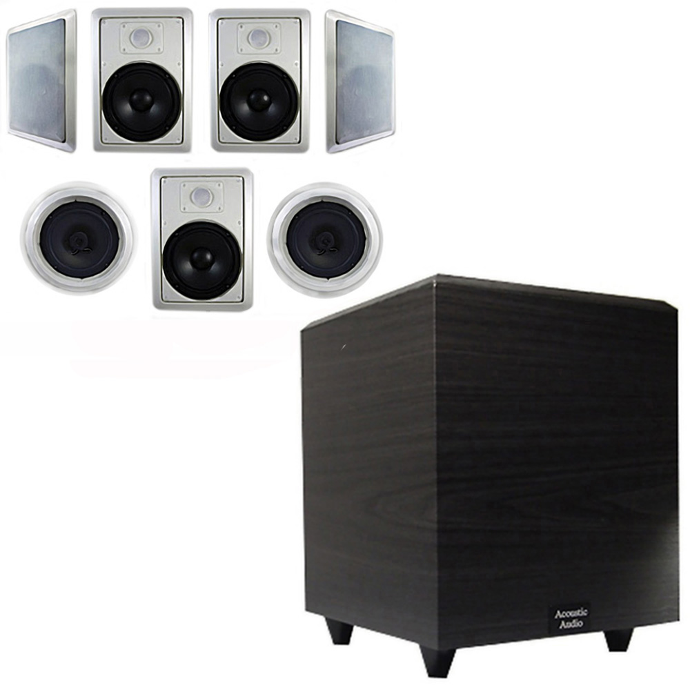 Acoustic Audio 7.1 Speaker System Flush Mount 7 Speaker Set and 15" Powered Sub - image 1 of 4