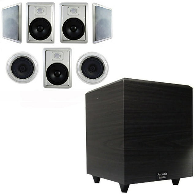 Acoustic Audio 7.1 Speaker System Flush Mount 7 Speaker Set and 15" Powered Sub