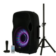Acoustic Audio AA15LBS Powered 1000W 15 Bluetooth Flashing LED Speaker with Mic and Stand