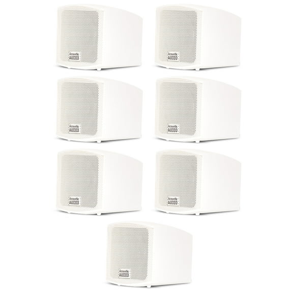Acoustic Audio AA321W Mountable Indoor Speakers 1400 Watts White Bookshelf 7 Piece Set AA321W-7S