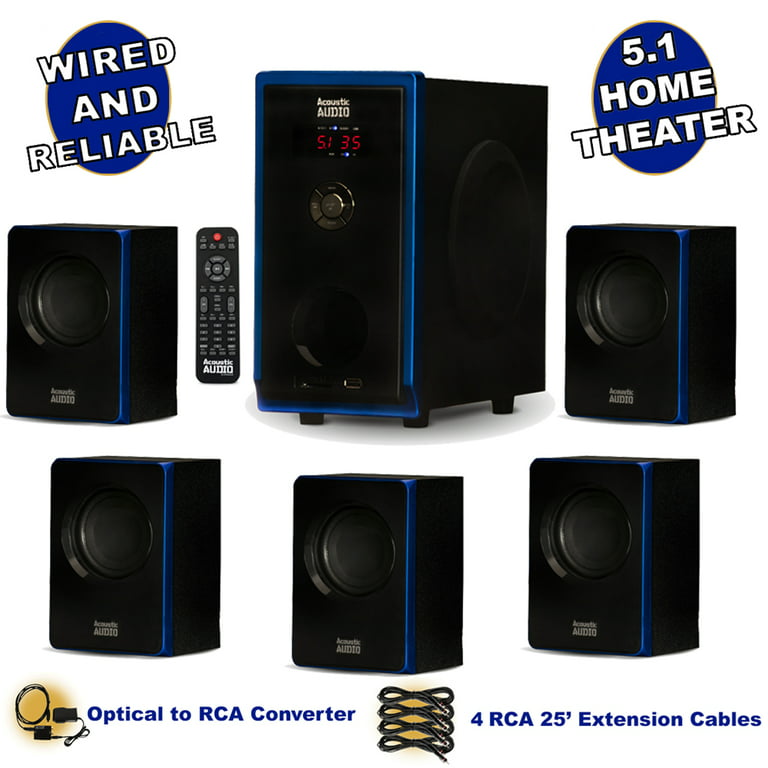 Acoustic Audio AA5102 Bluetooth 5.1 Speaker System with Optical Input and 4  Extension Cables
