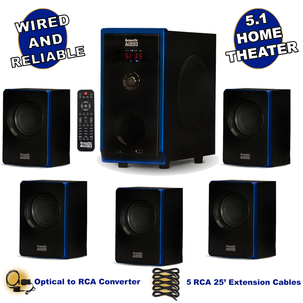Acoustic Audio AA5102 Bluetooth 5.1 Speaker System with Optical Input and 5 Extension Cables - image 1 of 7