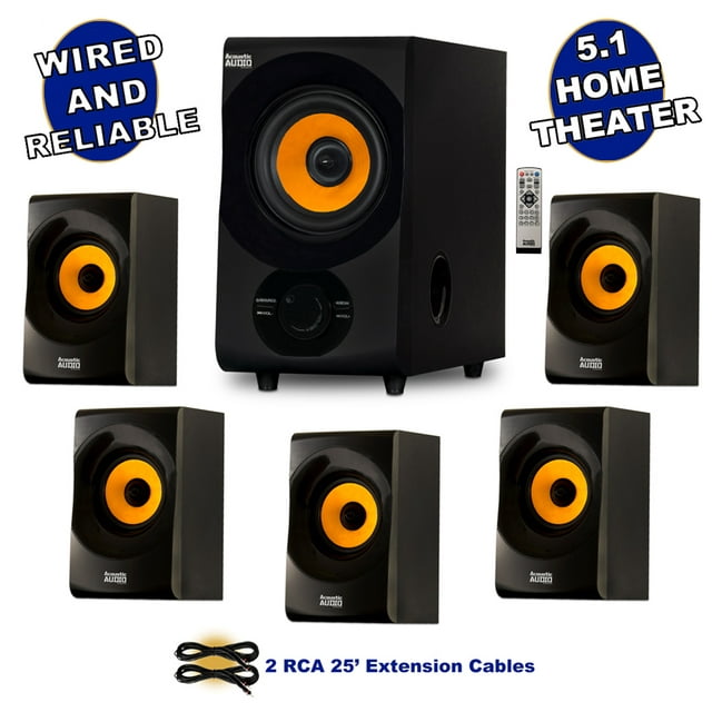 Acoustic Audio AA5170 Home Theater 5.1 Bluetooth Speaker System with FM and 2 Extension Cables