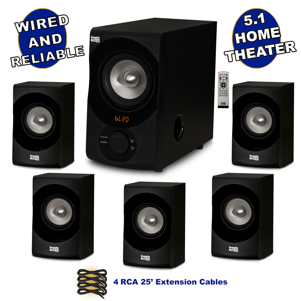 Acoustic Audio AA5171 Home Theater 5.1 Bluetooth Speaker System with FM and 4 Extension Cables - image 1 of 7