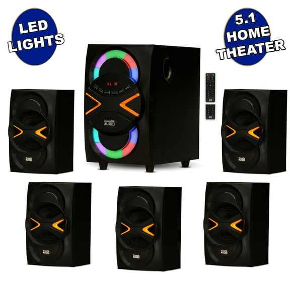 Acoustic Audio AA5210 Home Theater 5.1 Speaker System with Bluetooth USB and LED Lights