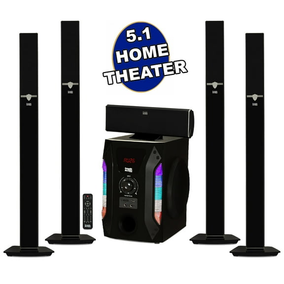 Acoustic Audio AAT1003 Bluetooth Tower 5.1 Home Theater Speaker System with 8" Powered Subwoofer