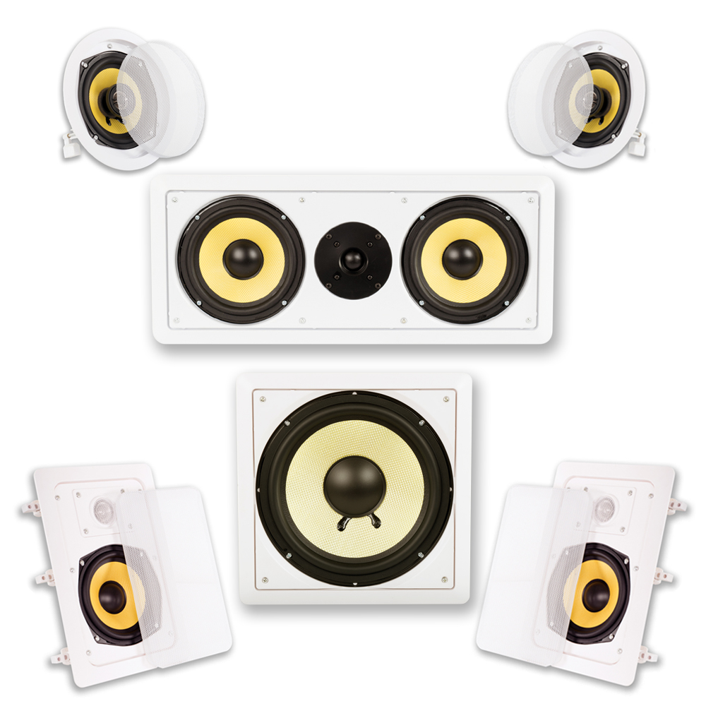 Acoustic Audio HD-515 Flush Mount 5.1 Speaker System In Wall Ceiling and Sub Set - image 1 of 5