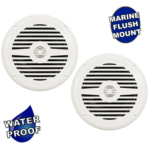 Acoustic Audio MRN65W Waterproof Flush Mount Marine 6.5" Speakers 1 Pair Pack White
