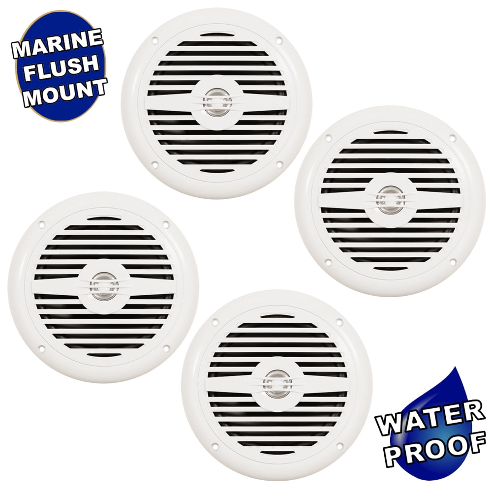 Acoustic Audio MRN65W Waterproof Flush Mount Marine 6.5" Speakers Passive 2 Pair Pack White