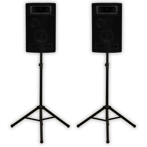 Acoustic Audio PA-500X Passive 800 Watt 3-Way Speaker Pair DJ PA Speakers and Stands