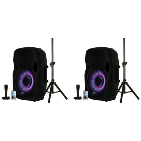 Acoustic Audio by Goldwood 1000W Bluetooth Speaker PA System with Flashing LEDs 2 Pack