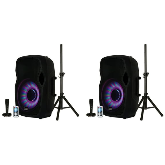 Acoustic Audio by Goldwood 1000W Bluetooth Speaker PA System with Flashing LEDs 2 Pack