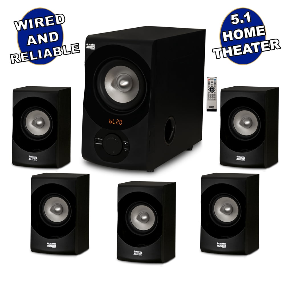 Acoustic Audio by Goldwood AA5171 5.1 Surround Sound Bluetooth Home Entertainment System 6 Speakers 5.1 Channels Black with Silver