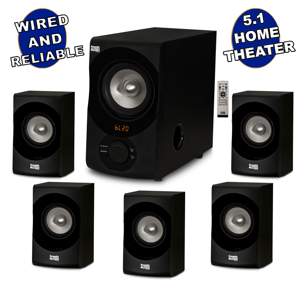 Acoustic Audio by Goldwood AA5171 5.1 Surround Sound Bluetooth Home Entertainment System (6 Speakers, 5.1 Channels, Black with Silver) - image 1 of 7