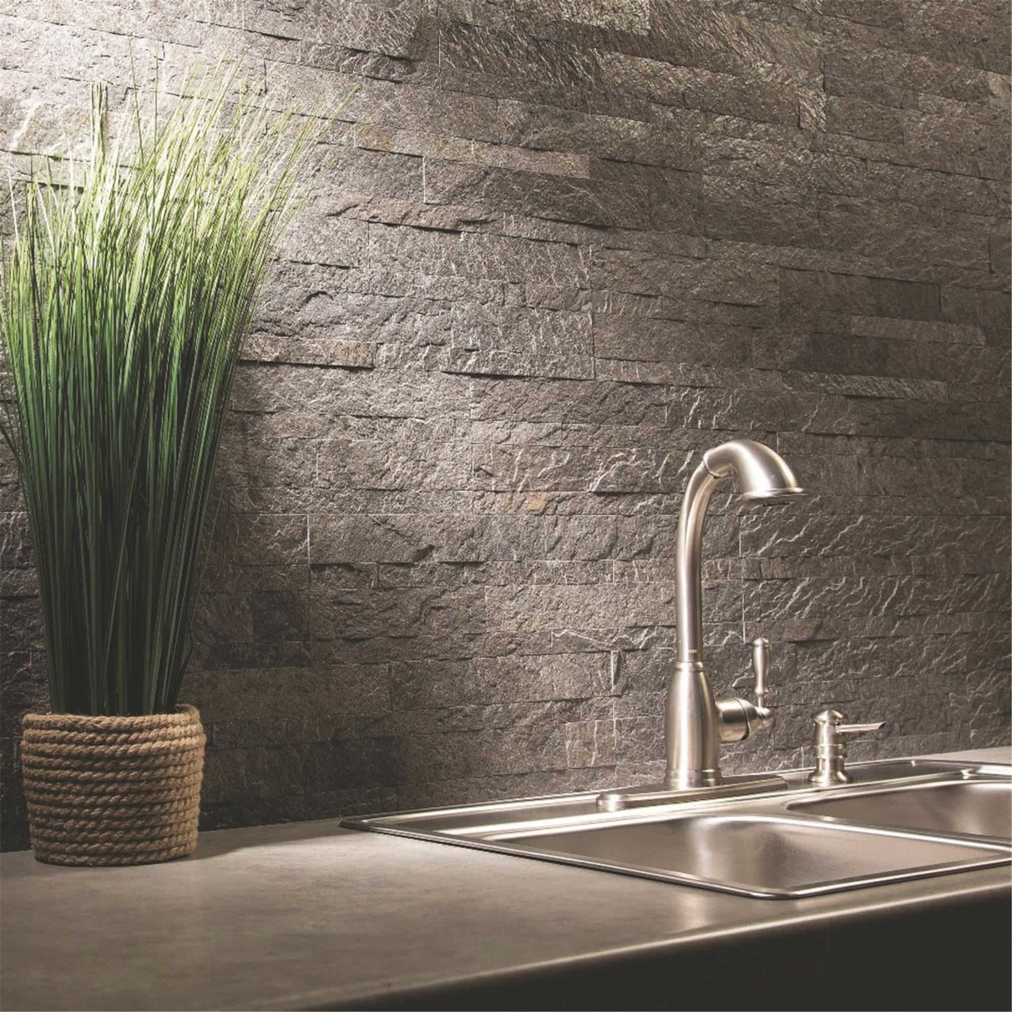 Gray Stone Peel and Stick Backsplash Tile