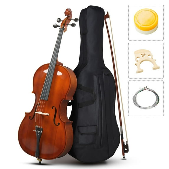 Acoustic Cello in Natural Color w/Case, Bow, Bridge and Rosin (4/4 - Full Size)
