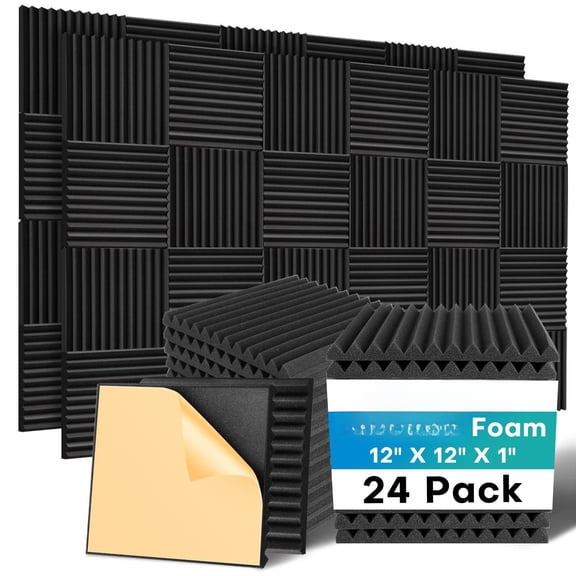 Acoustic Dampers 24Packs with Adhesive 12x12x1 Inch Sound Absorbing Panels
