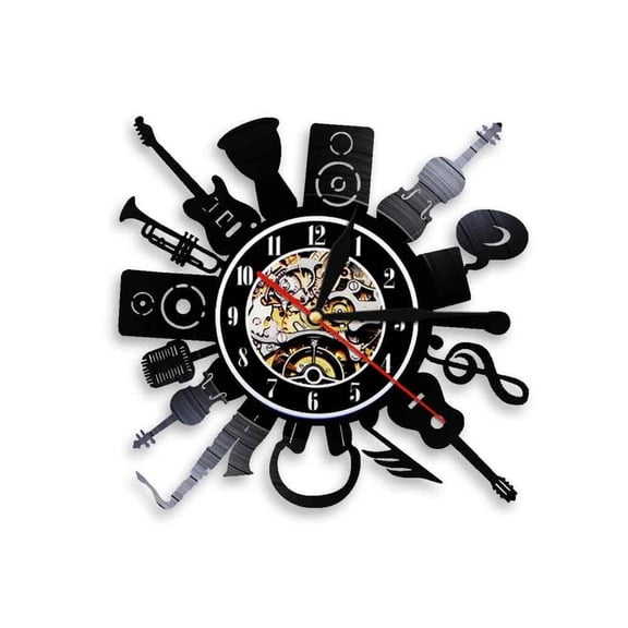 Acoustic Electric Guitar Wall Art Decor Wall Clock Punk Rock n Roll Heavy Metal Music Vinyl Record Wall Clock Music Band Gift Without LED