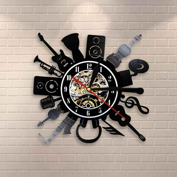 Acoustic Electric Guitar Wall Art Decor Wall Clock Punk Rock n Roll Heavy Metal Music Vinyl Record Wall Clock Music Band Gift