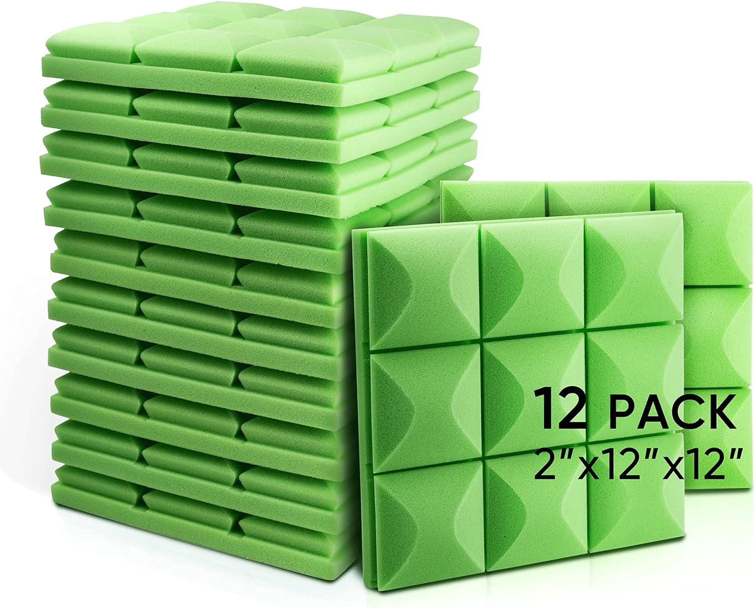Acoustic Foam Panels, 12 Pack Green 2" X 12" X 12" Mushroom Studio Wedge Tiles, Sound Panels Sound Proof Foam Panels Sound Proofing Padding For Wall