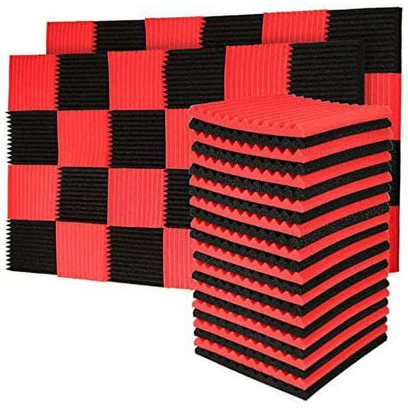 Acoustic Foam Panels Studio Wedge Tiles Soundproof Absorbing Sound Insulation Home and Office(Set of 12, 6 Black and 6 Red)12 x 15 x 12 inches