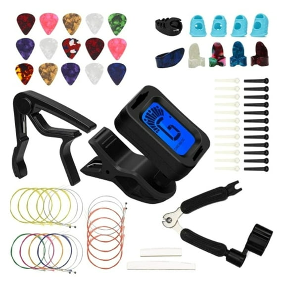 Acoustic Guitar Accessories Kit Including Acoustic Guitar Strings, Tuner, Guitar Capo Restring Tools Kits, Guitar Picks