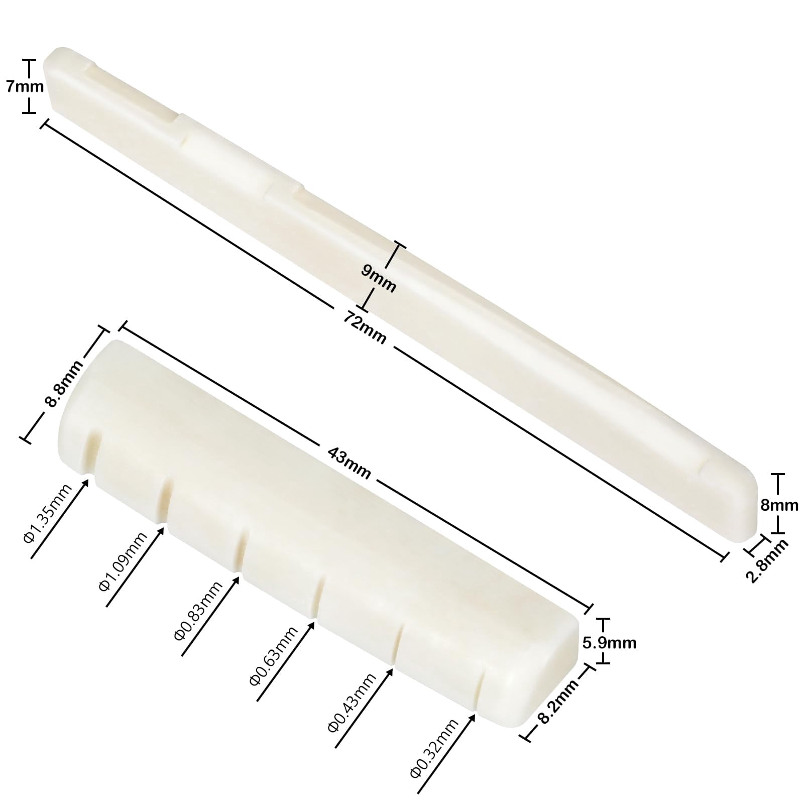 Acoustic Guitar Bone Saddle Nut and Bridge Pins Set 6pcs Real Bone ...