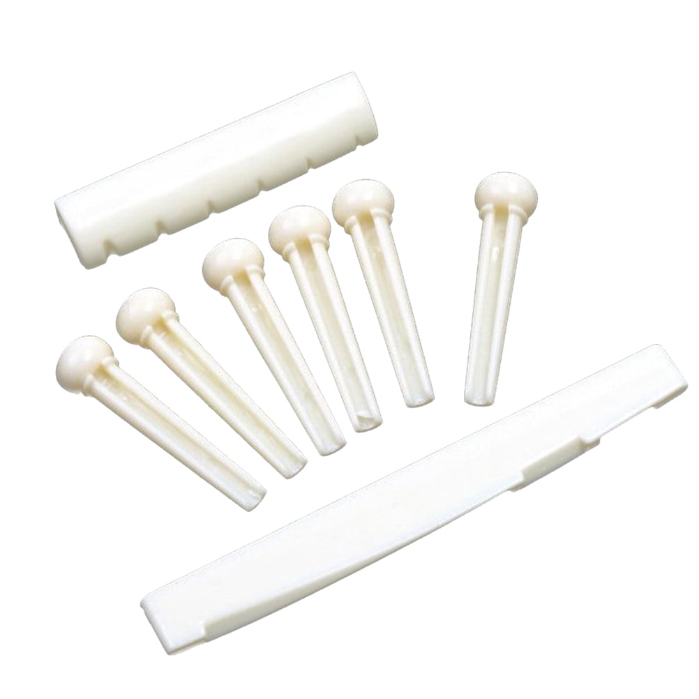 Acoustic Guitar Bridge Saddle & Nut Set - 4 Piece White Bone Replacement - 4.3cm & 7.2cm Sizes For String Action Setup