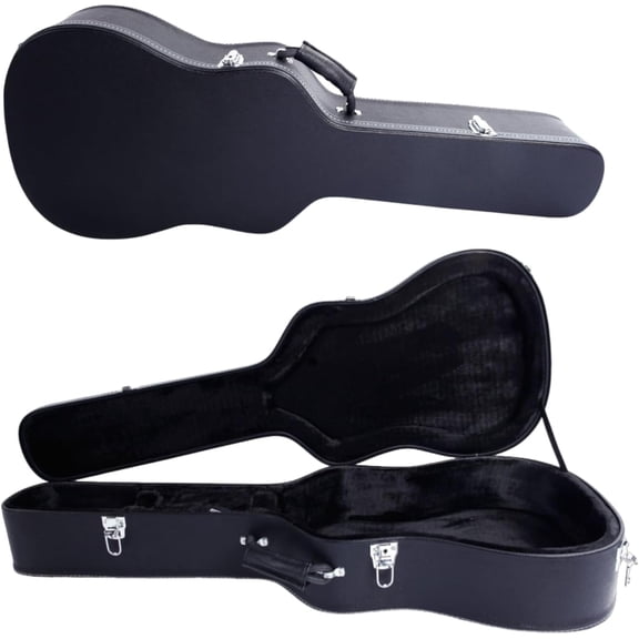 Acoustic Guitar Hard Case Fits 41-Inch Guitars, PVC Leather Covered Lightweight Hardshell Case with Plush Lining, Lock Latch for Storage & Travel, Black